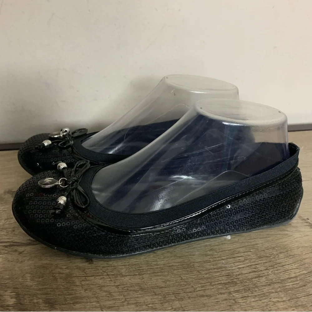 Girls MICHAEL KORS Black SEQUIN Slip On BALLET Bow FLATS Shoes Size 4